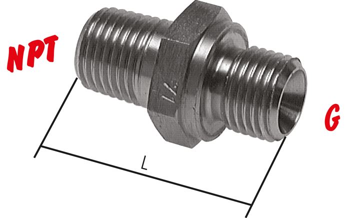 Wzorowy interpretacja: Zlaczka podwójna z gwintem G/ gwint NPT, 1.4571